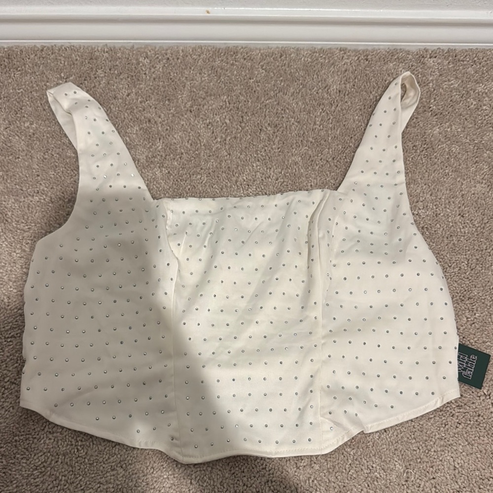 White Crop Top with Diamonds